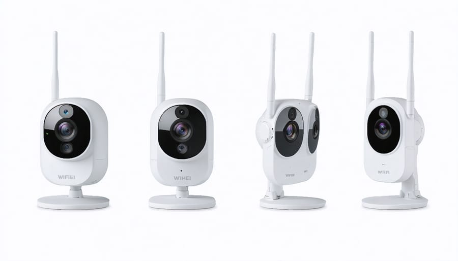 Sequence of screenshots demonstrating the process of connecting and setting up a WiFi camera via smartphone app