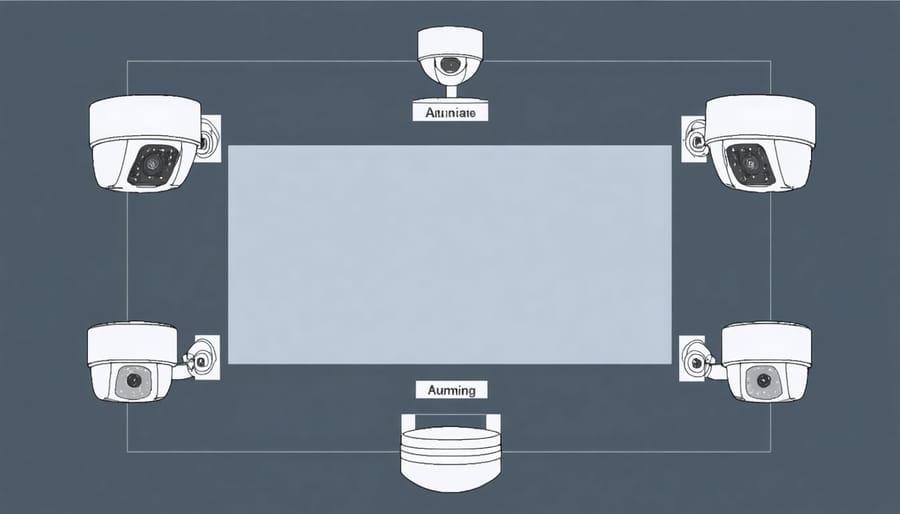 Technical illustration of 360-degree camera sensor array with infrared illumination coverage