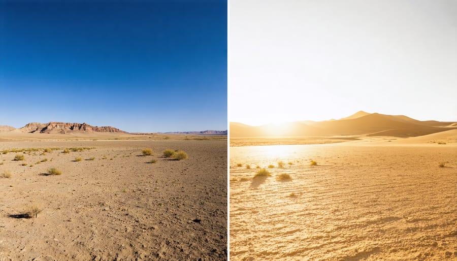 Comparison of desert photography lighting conditions at different times of day