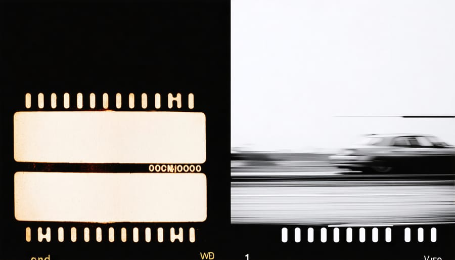 Comparison showing the unique grain and texture of 8mm film next to digital video frame