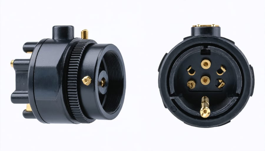 Comparison showing a simple mechanical lens adapter next to an electronic adapter with visible electronic contacts