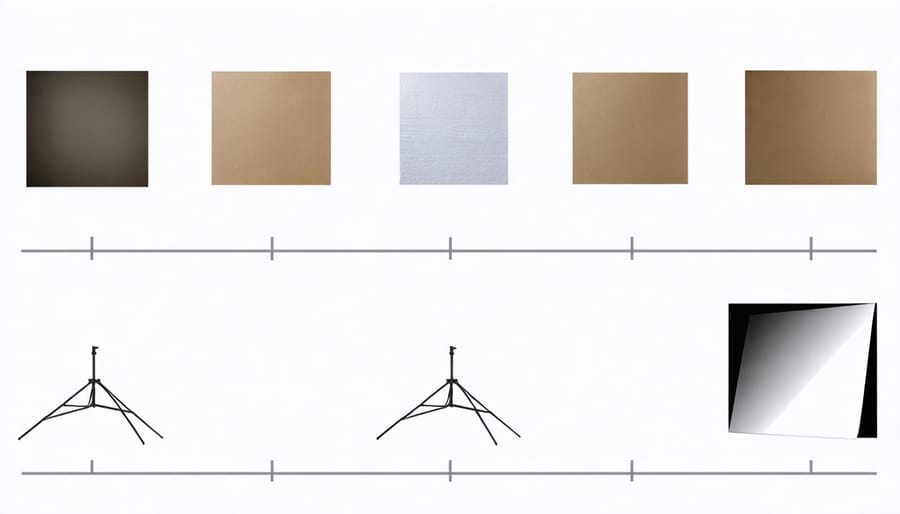 Different types of photography backdrops and mounting systems displayed side by side