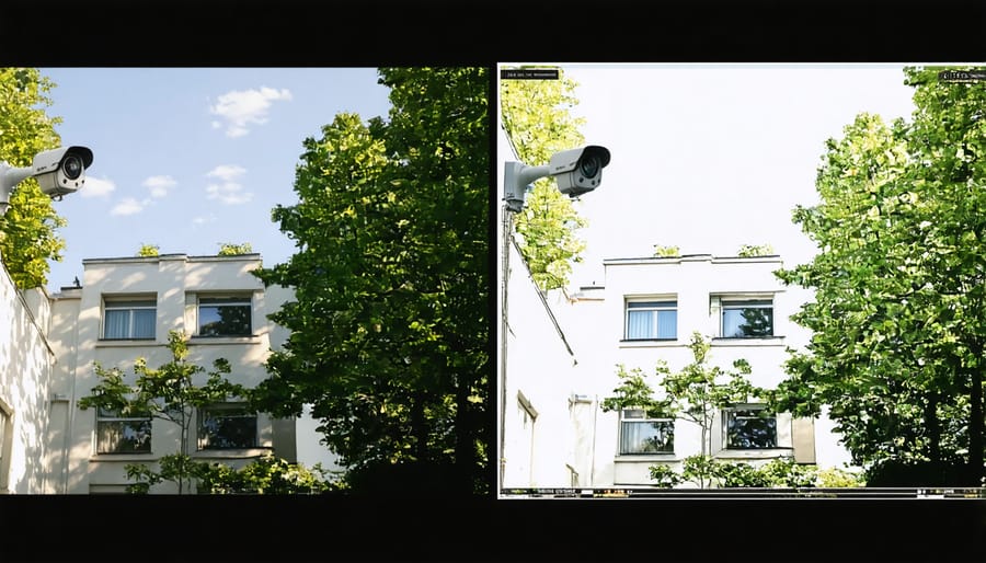Comparison of clear and blurry security camera images highlighting the importance of maintenance