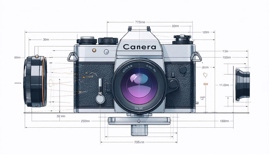 Technical illustration showing individual components of a miniature camera module including sensor, lens assembly, and processing unit