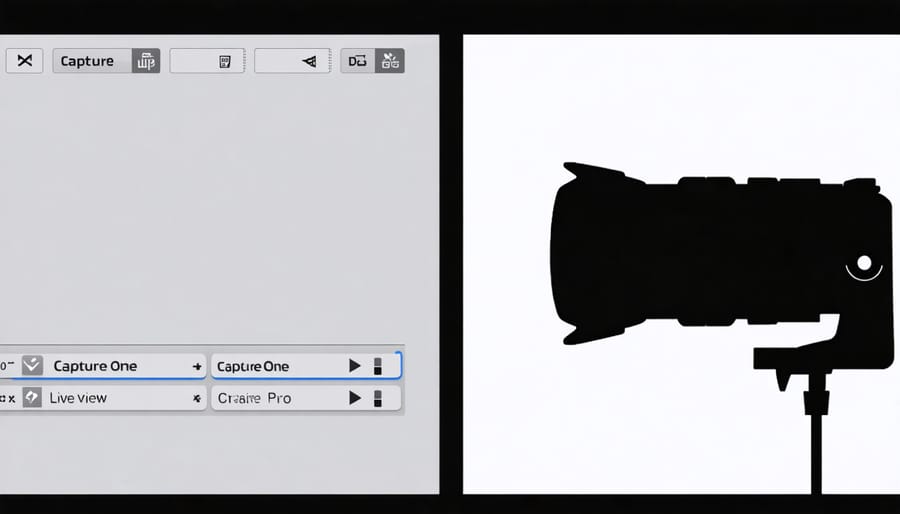 Capture One Pro software interface displaying tethered capture features with Canon camera