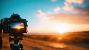 A cinematic photograph depicting a vibrant outdoor landscape with deep blue skies and softened highlights, illustrating the impact of various lens filters on lighting and color.