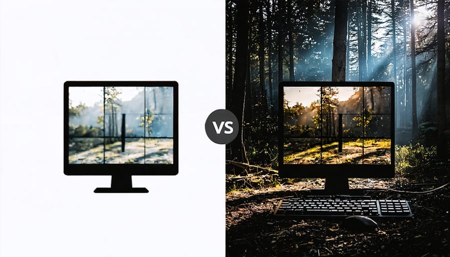 Comparison of photographer working in darkroom versus using digital editing software