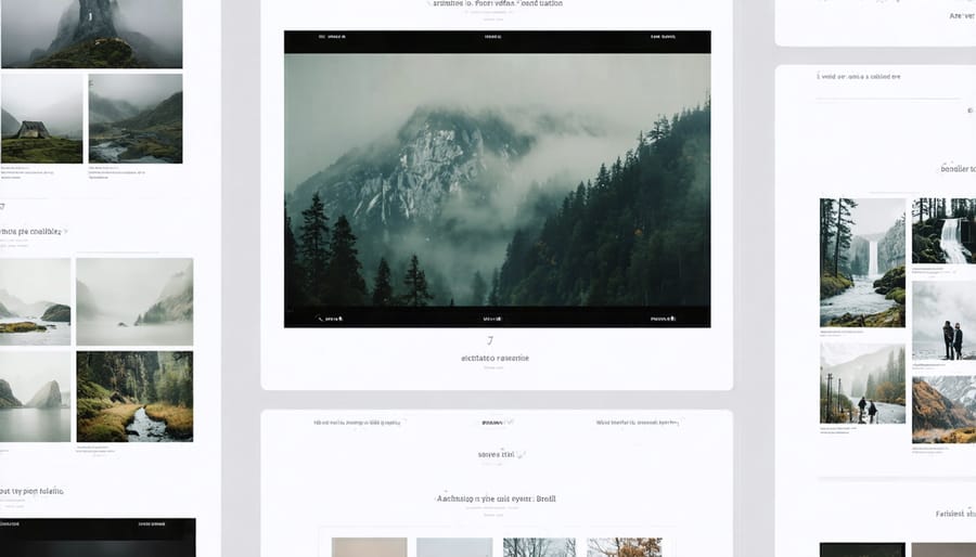 Multiple portfolio website interfaces showing landscape photography galleries