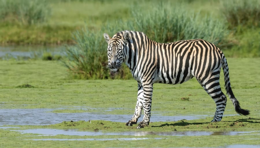 Bengal tiger walking through degraded forest habitat showing environmental challenges