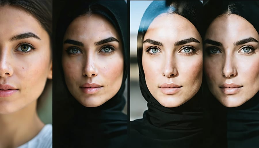Before and after comparison of a portrait photo with vintage film effects applied in Lightroom Mobile