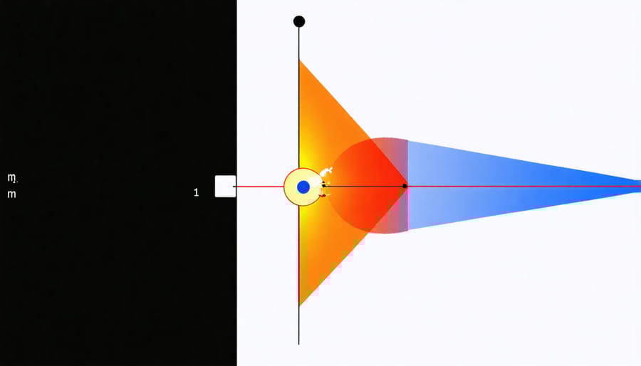Technical diagram illustrating focal length measurement between microscope objective lens and focal point