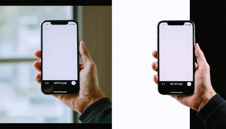 Side-by-side comparison demonstrating the difference between auto and locked focus/exposure on an iPhone camera
