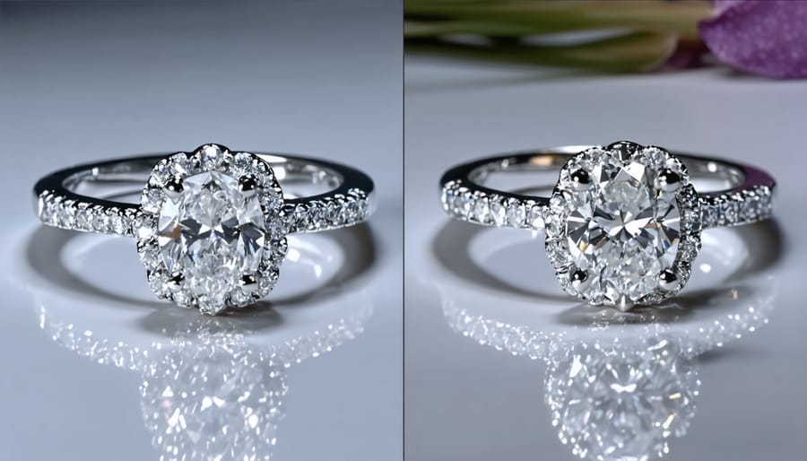 Series of images showing focus stacking process for diamond ring photography