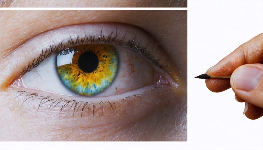 Sequential images demonstrating correct focusing steps for oil immersion microscopy