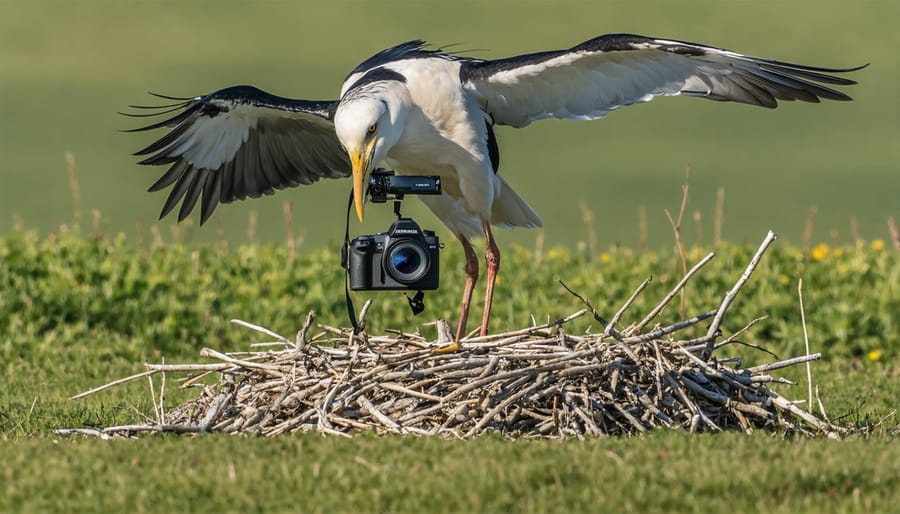 Photographer demonstrating proper technique for photographing birds without disturbing their nest