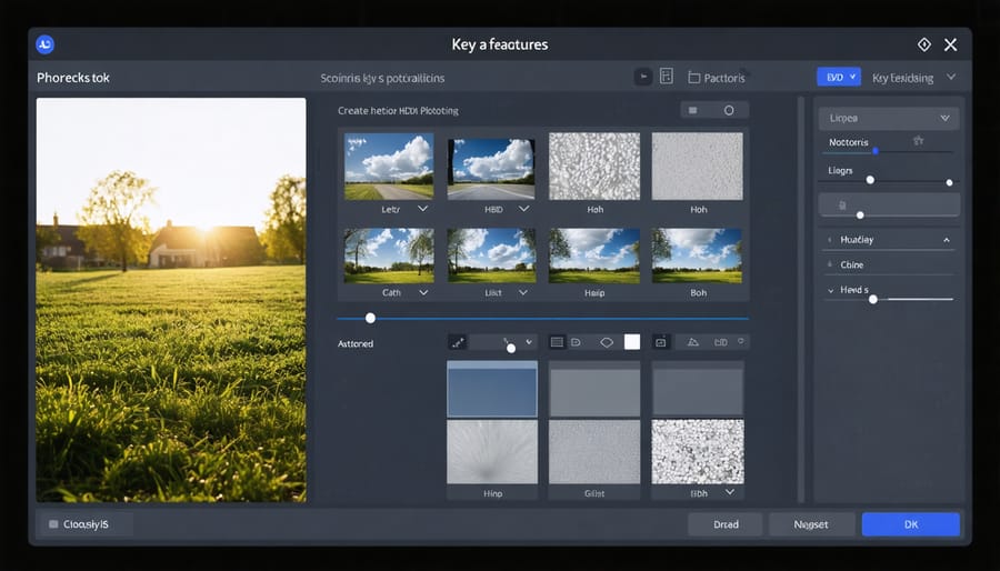 User interface of professional HDR photography software with labeled tools and controls