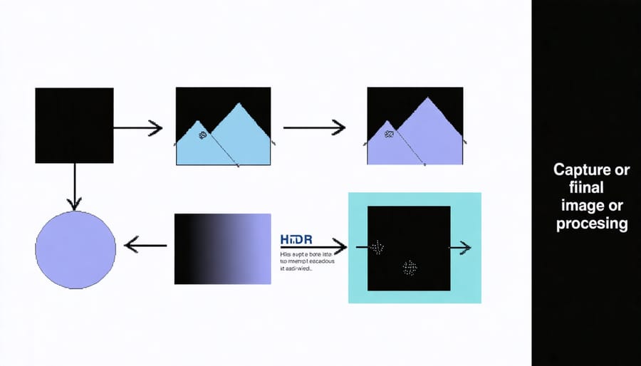Step-by-step illustration of HDR photography workflow process