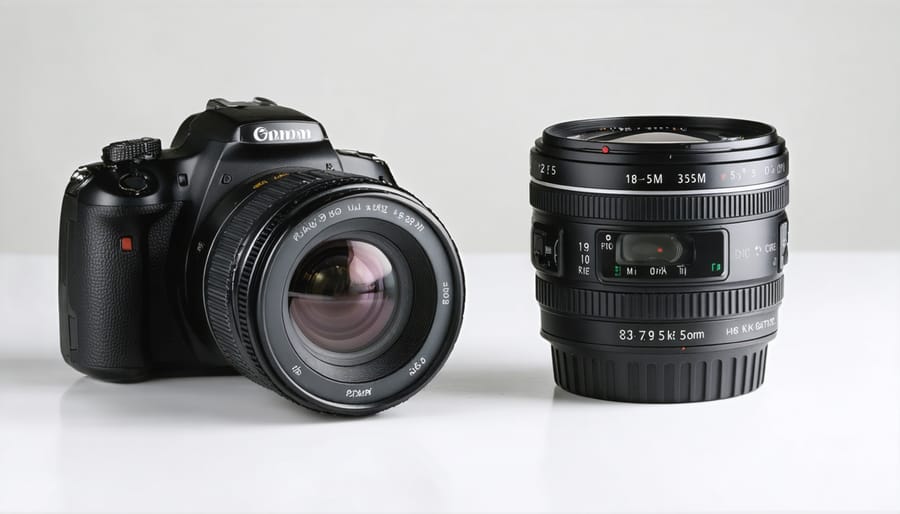 Comparison showing size and build differences between a kit lens and professional lens