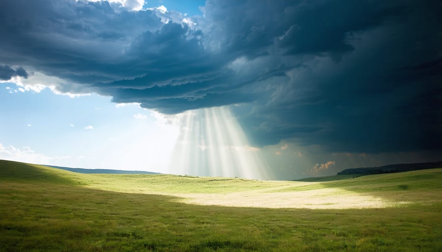 Mountain landscape at sunset with perfectly exposed clouds and detailed shadow areas