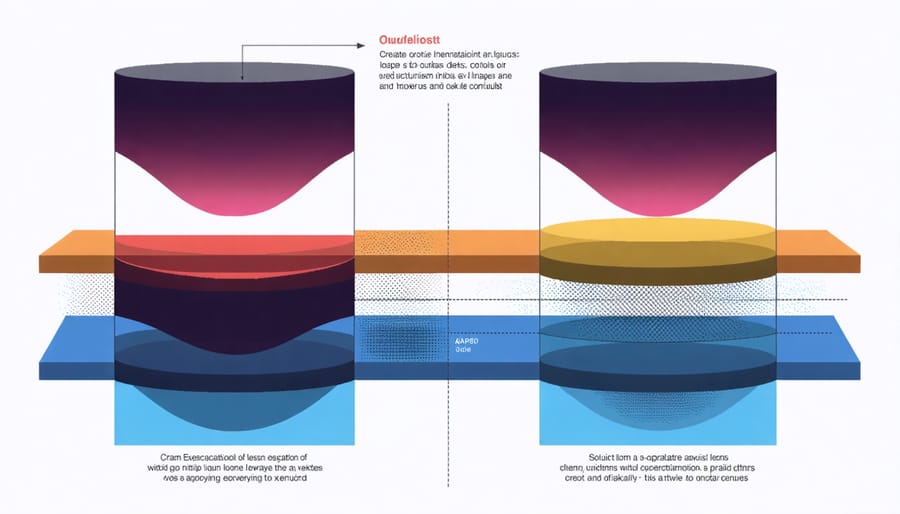 Technical diagram illustrating how liquid lens technology works with labeled components