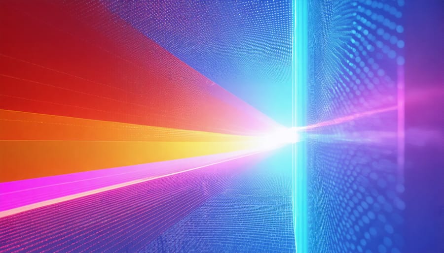 3D visualization of a metalens surface showing nanostructures and light wave manipulation
