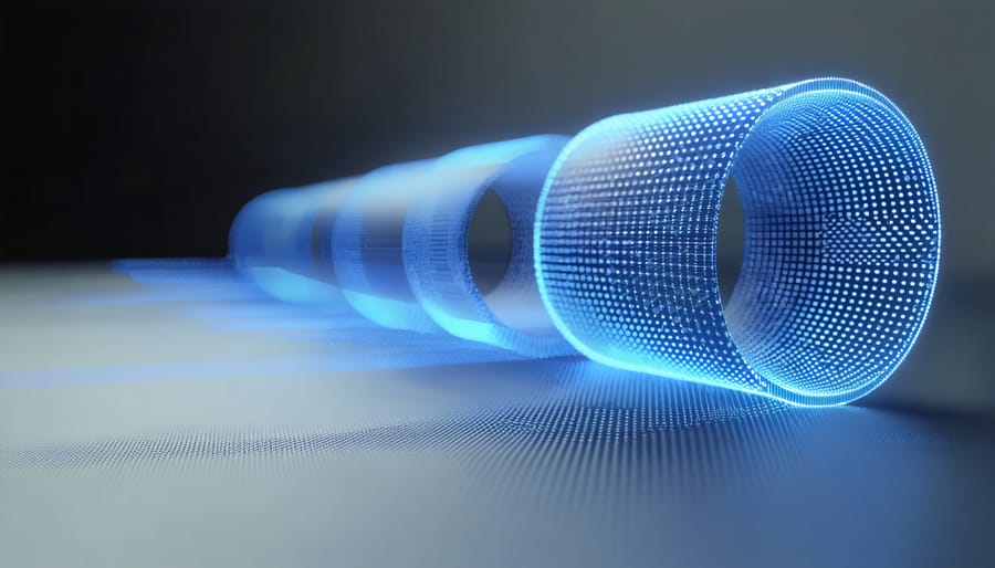Microscopic view of metamaterial lens surface showing engineered nanopatterns