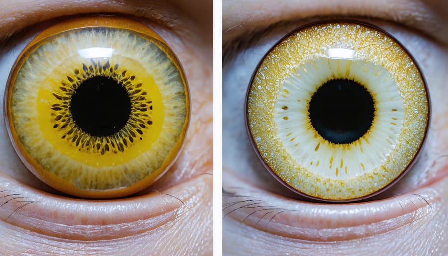 Side-by-side microscope images comparing specimen visibility with and without oil immersion