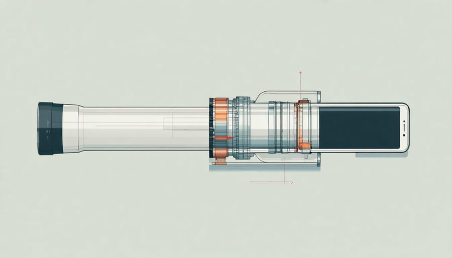 Technical illustration showing the internal structure and light path of a periscope lens system