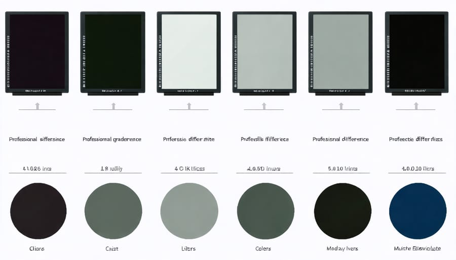 Collection of high-end camera lens filters including ND, polarizing, and diffusion filters