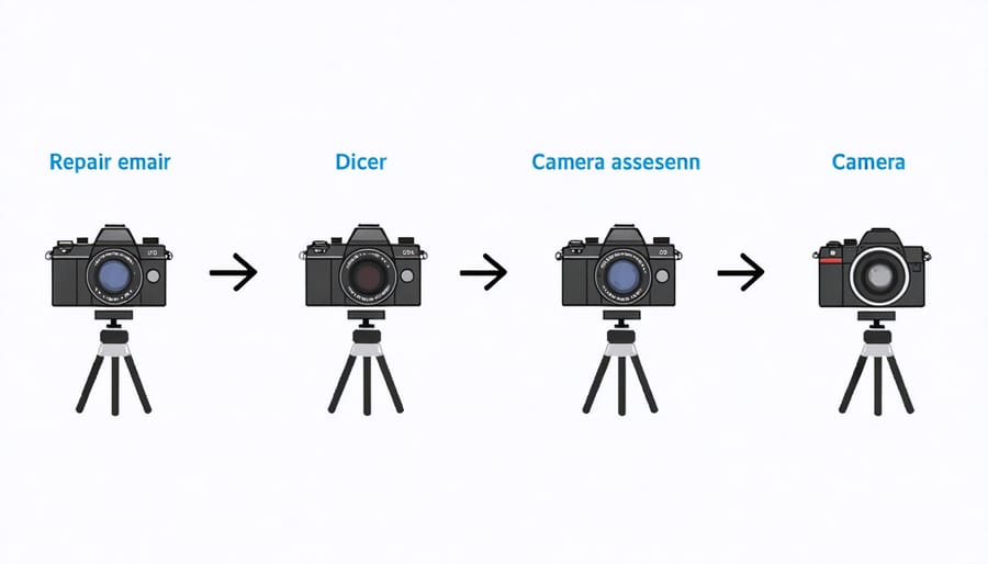Infographic showing the six main steps of B&H's camera repair process