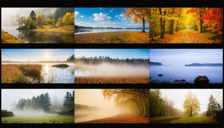 A diverse collection of landscape photographs, featuring sweeping panoramas, intimate nature details, and seasonal variations, illustrating the concept of a captivating photography portfolio.
