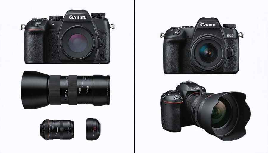 Side-by-side comparison of traditional photography equipment versus sustainable alternatives