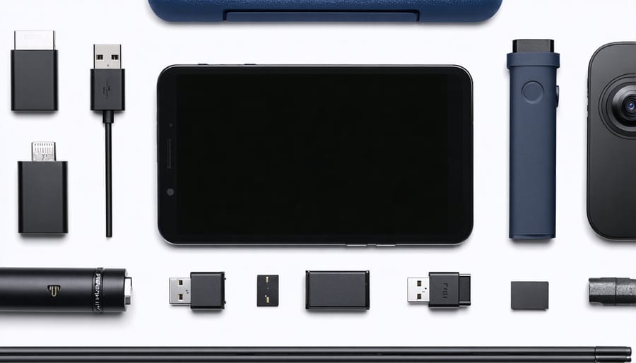 Diagram showing tethering cable connections, USB hub, computer, and camera setup with labeled components