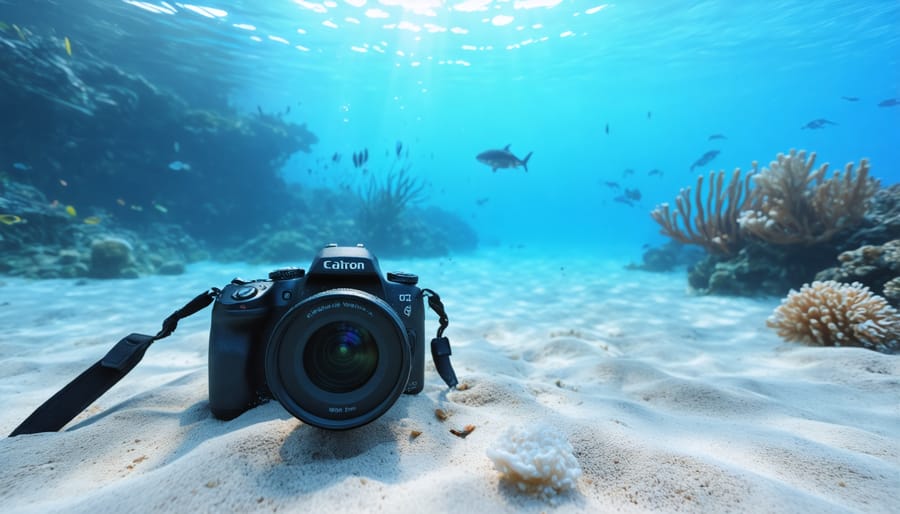 Lightweight underwater camera system with compact housing and portable lighting