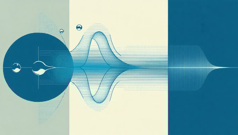 Scientific illustration of ultrasonic cavitation process cleaning a camera lens