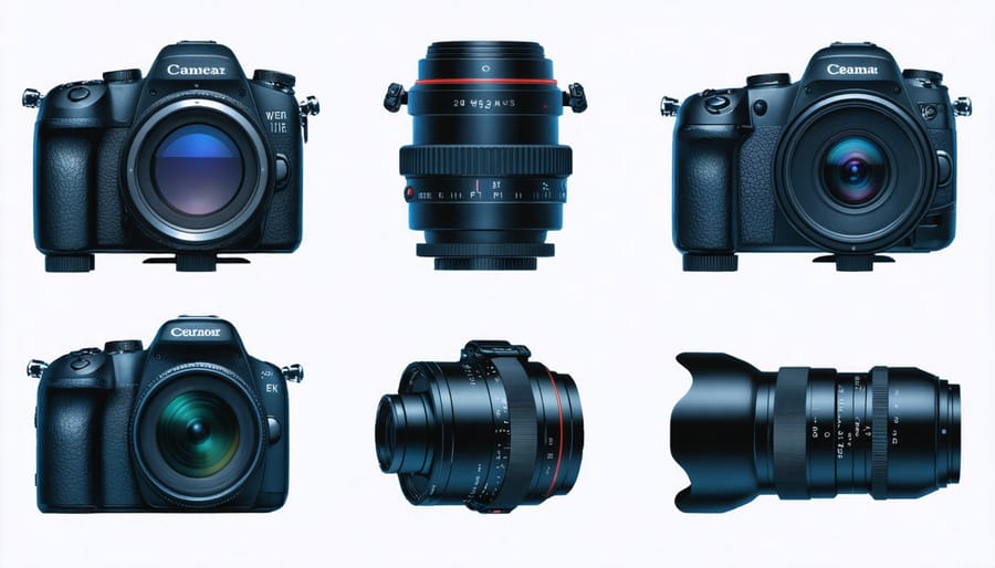 Collection of dome ports, flat ports, and specialized underwater lenses