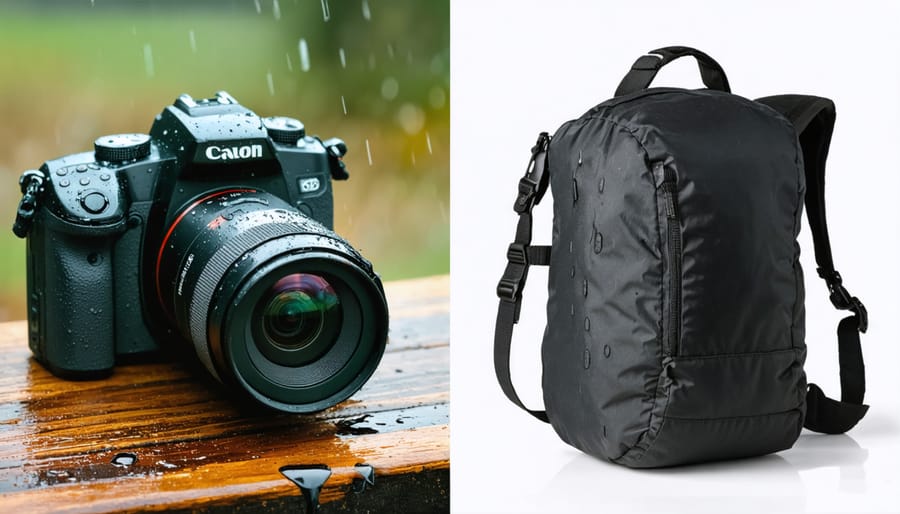 Before and after comparison of camera equipment with proper weather protection gear