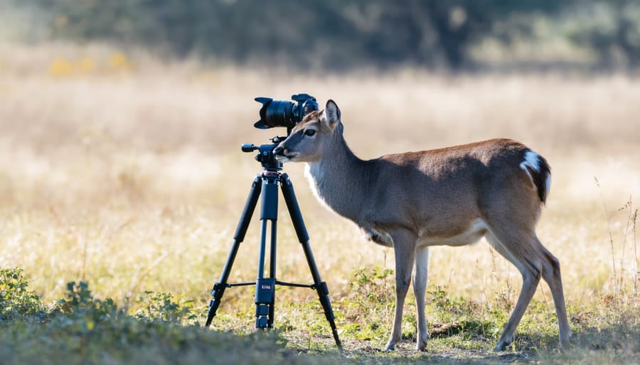 Photographer using camouflage and proper stalking technique to approach wildlife