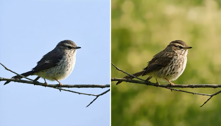 Side-by-side comparison of unprocessed and processed wildlife photograph