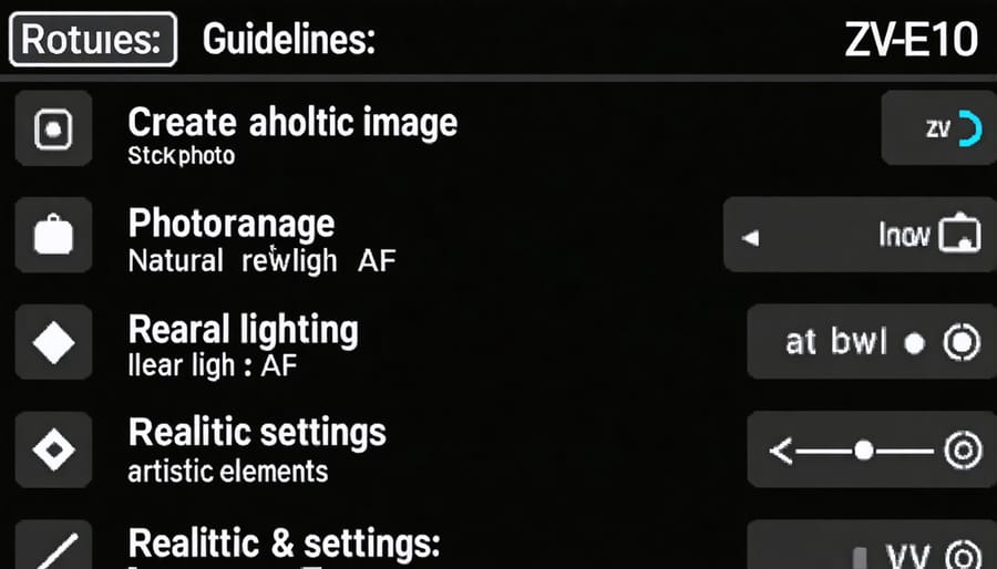 ZV-E10 camera menu displaying recommended low light configuration settings