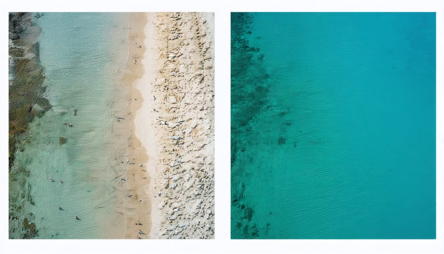 Side-by-side comparison of properly and improperly exposed aerial photographs