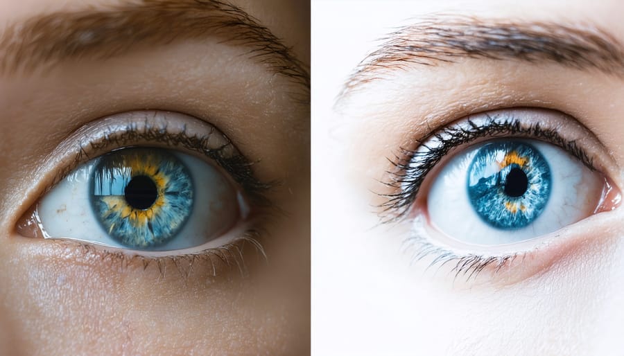 Side-by-side comparison of depth of field: blurred background at f/1.8 versus sharp background at f/16
