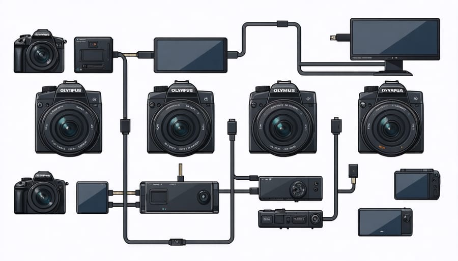 Infographic showing camera-to-computer connection steps for firmware update