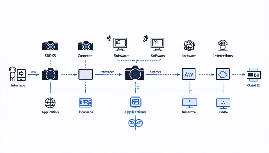 Flowchart illustrating how camera SDKs connect to various photography software applications