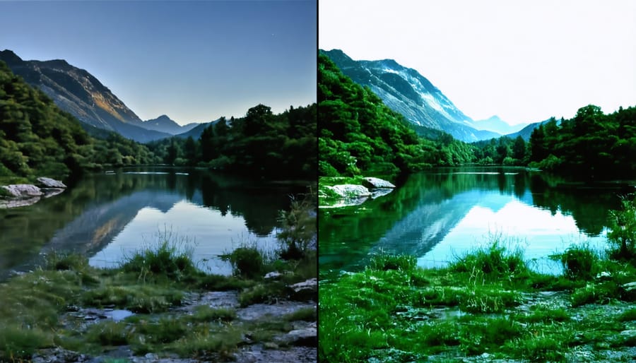 Split-screen comparison showing ungraded footage on left and professionally color graded footage on right