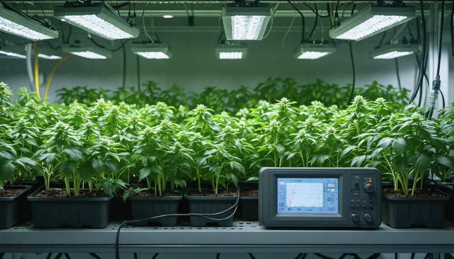 Professional plant photography studio setup with lighting and environmental controls