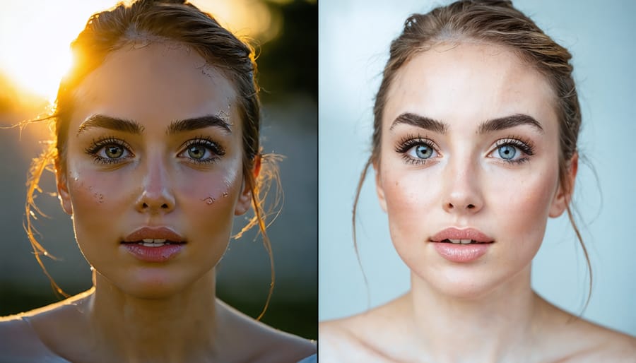 Side-by-side comparison of a landscape photo showing original and improved version after implementing critique feedback