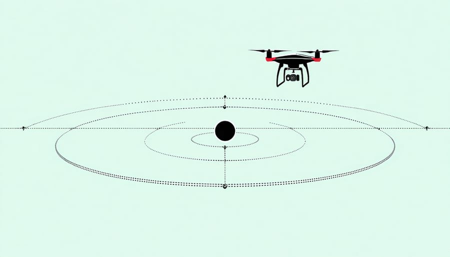 Illustrated flight path of a drone performing an orbital movement around a central point
