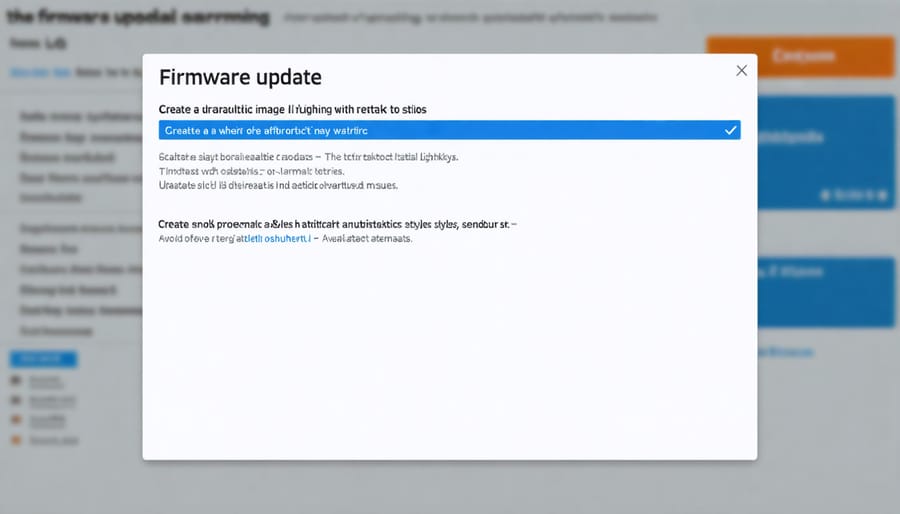 Firmware update in progress screen showing progress bar and important notifications