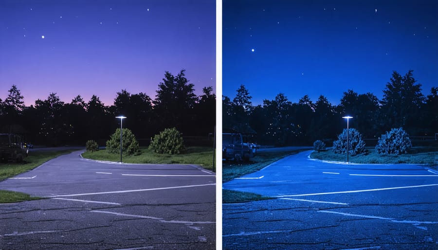 Side-by-side comparison of nighttime photography showing superior low-light performance of X-sense technology
